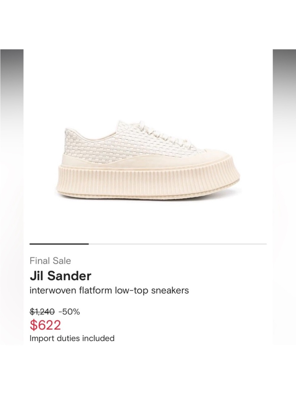Jil Sander Cream Interwoven Flatform Low-Top Sneakers Size 8